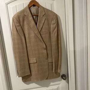 Pronto Uomo Silk Wool Men Suit Coat Jacket Blazer Light Brown Pattern Sz 52L